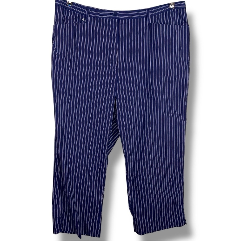 Size 16 Lauren Jeans Co Ralph Lauren Blue White Striped Cropped Pants Womens